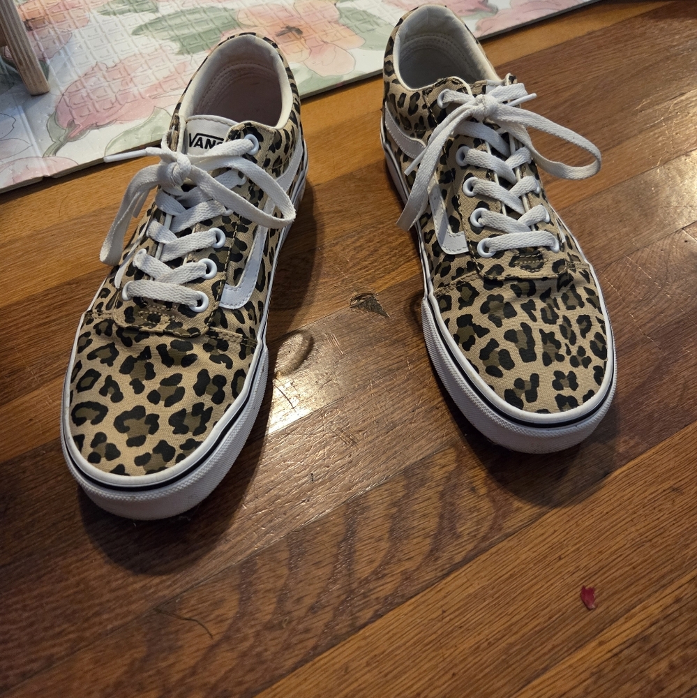 Vans Tan and White Leopard Print Sneakers Worn Once